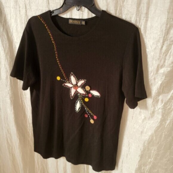 Picadilly Floral  Print Button T Shirt Sz Small - Picture 2 of 9